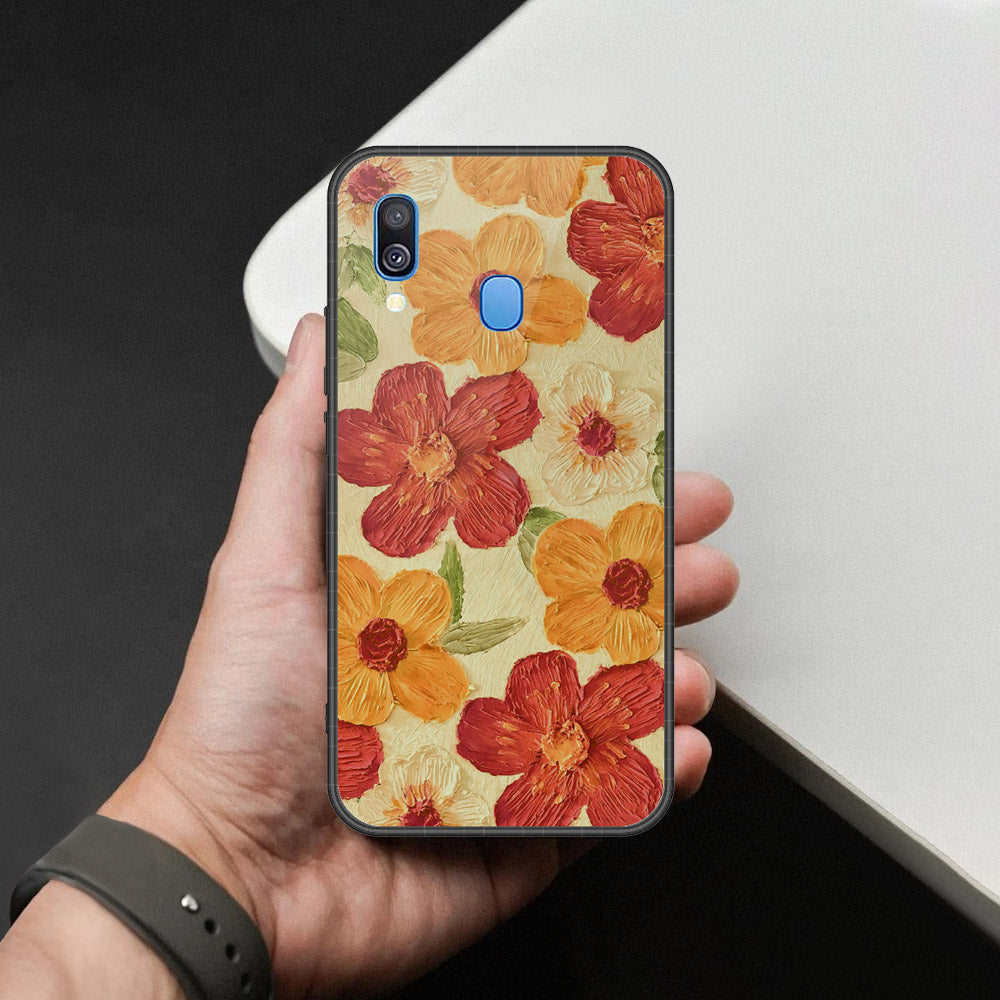 Samsung Galaxy A40 Cover - Floral Series - Design 6 - Red & Orange - HQ Premium Shine Durable Shatterproof Case