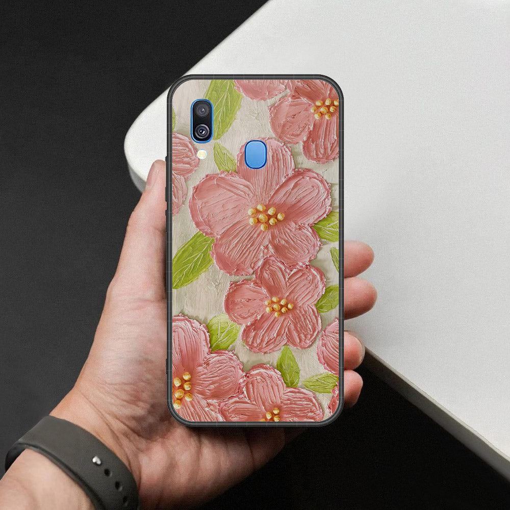 Samsung Galaxy A40 Cover - Floral Series - Design 9 - Pink & Green - HQ Premium Shine Durable Shatterproof Case