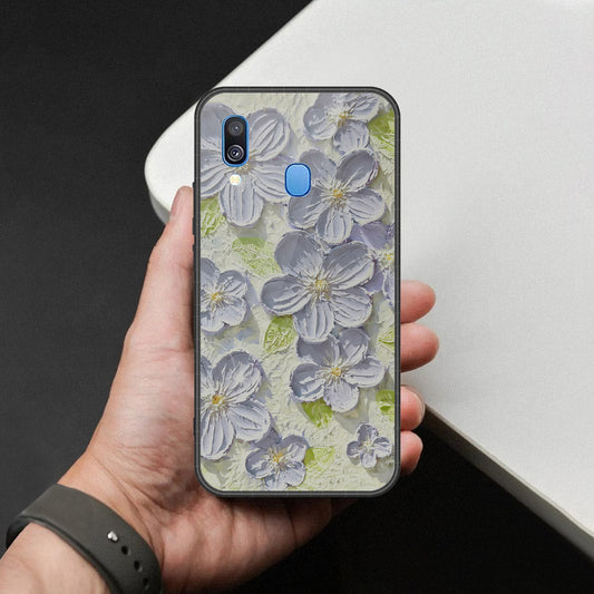 Samsung Galaxy A40 Cover - Floral Series - Design 12 - Grey & Green - HQ Premium Shine Durable Shatterproof Case