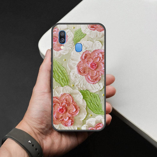 Samsung Galaxy A40 Cover - Floral Series - Design 13 - Offwhite & Green - HQ Premium Shine Durable Shatterproof Case