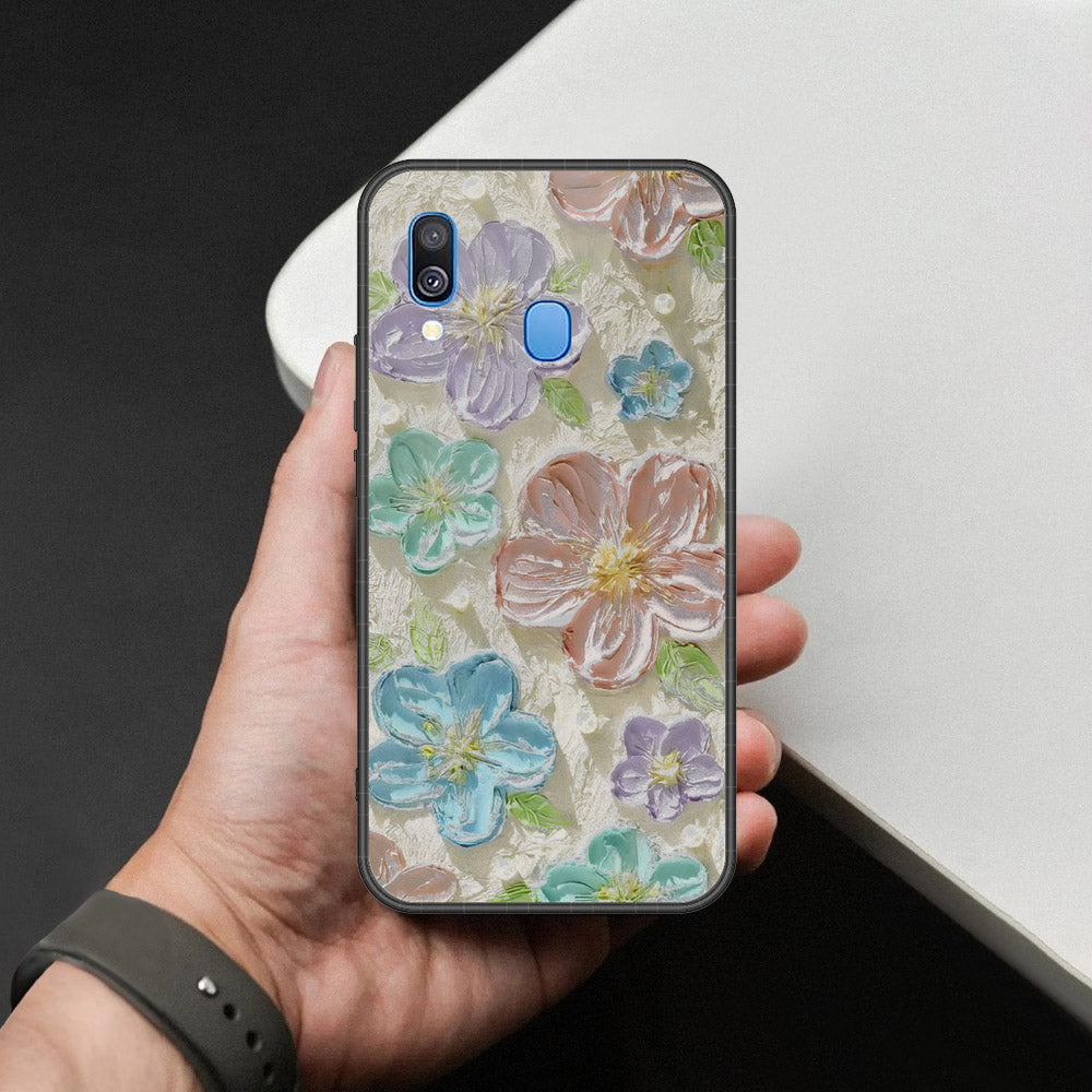 Samsung Galaxy A40 Cover - Floral Series - Design 14 - Blue & Purple - HQ Premium Shine Durable Shatterproof Case