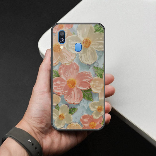 Samsung Galaxy A40 Cover - Floral Series - Design 16 - Cyan & Pink - HQ Premium Shine Durable Shatterproof Case