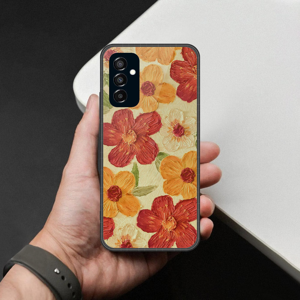 Samsung Galaxy F23 Cover - Floral Series - Design 6 - Red & Orange - HQ Premium Shine Durable Shatterproof Case