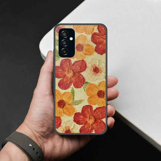 Samsung Galaxy F23 Cover - Floral Series - Design 6 - Red & Orange - HQ Premium Shine Durable Shatterproof Case