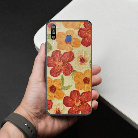 Samsung Galaxy M30 Cover - Floral Series - Design 6 - Red & Orange - HQ Premium Shine Durable Shatterproof Case