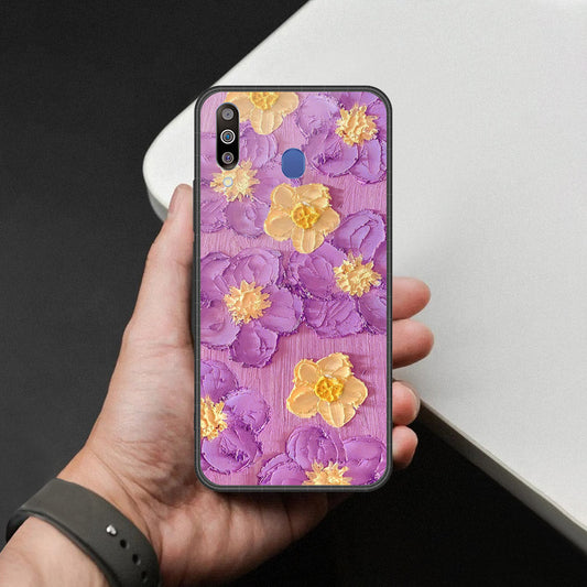 Samsung Galaxy M30 Cover - Floral Series - Design 8 - Purple & Yellow - HQ Premium Shine Durable Shatterproof Case
