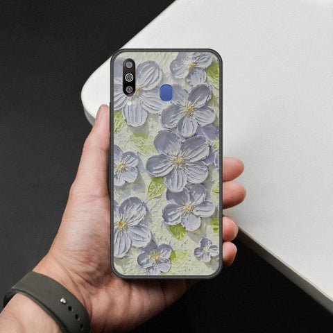 Samsung Galaxy M30 Cover - Floral Series - Design 12 - Grey & Green - HQ Premium Shine Durable Shatterproof Case