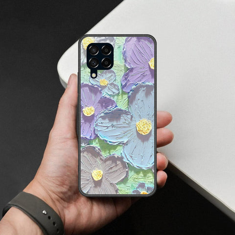Samsung Galaxy M53 Cover - Floral Series - Design 1 - Purple & Aqua - HQ Premium Shine Durable Shatterproof Case