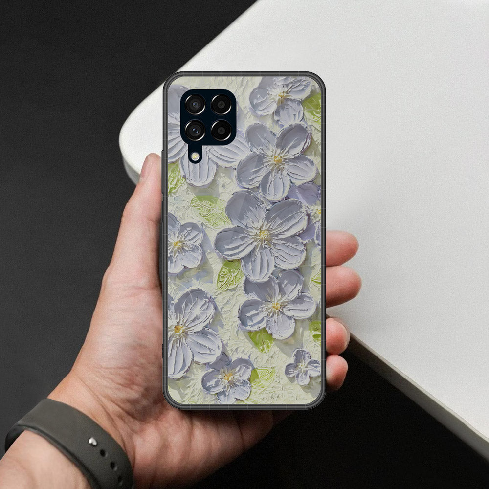 Samsung Galaxy M53 Cover - Floral Series - Design 12 - Grey & Green - HQ Premium Shine Durable Shatterproof Case