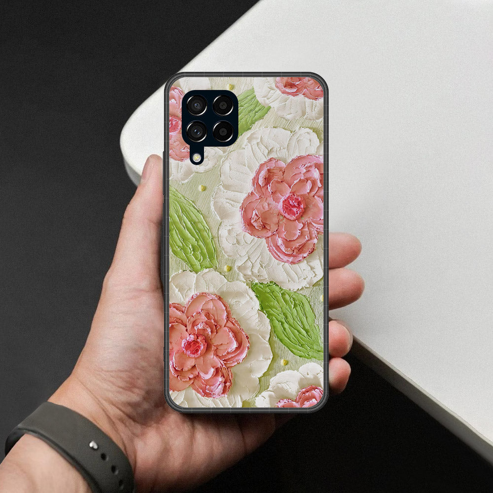 Samsung Galaxy M53 Cover - Floral Series - Design 13 - Offwhite & Green - HQ Premium Shine Durable Shatterproof Case