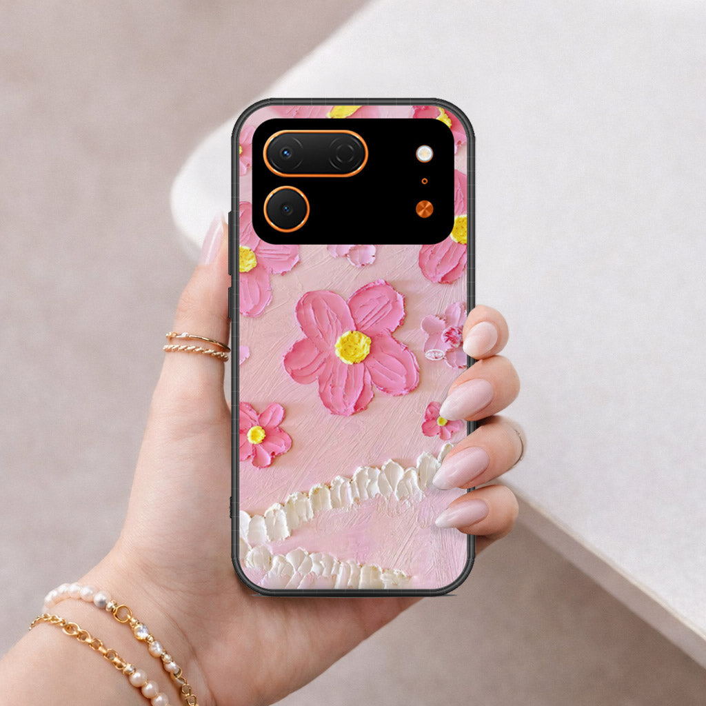 Tecno Spark 50 Pro Cover - Floral Series - Design 2 - Pink - HQ Ultra Shine Premium Infinity Glass Soft Silicon Borders Case