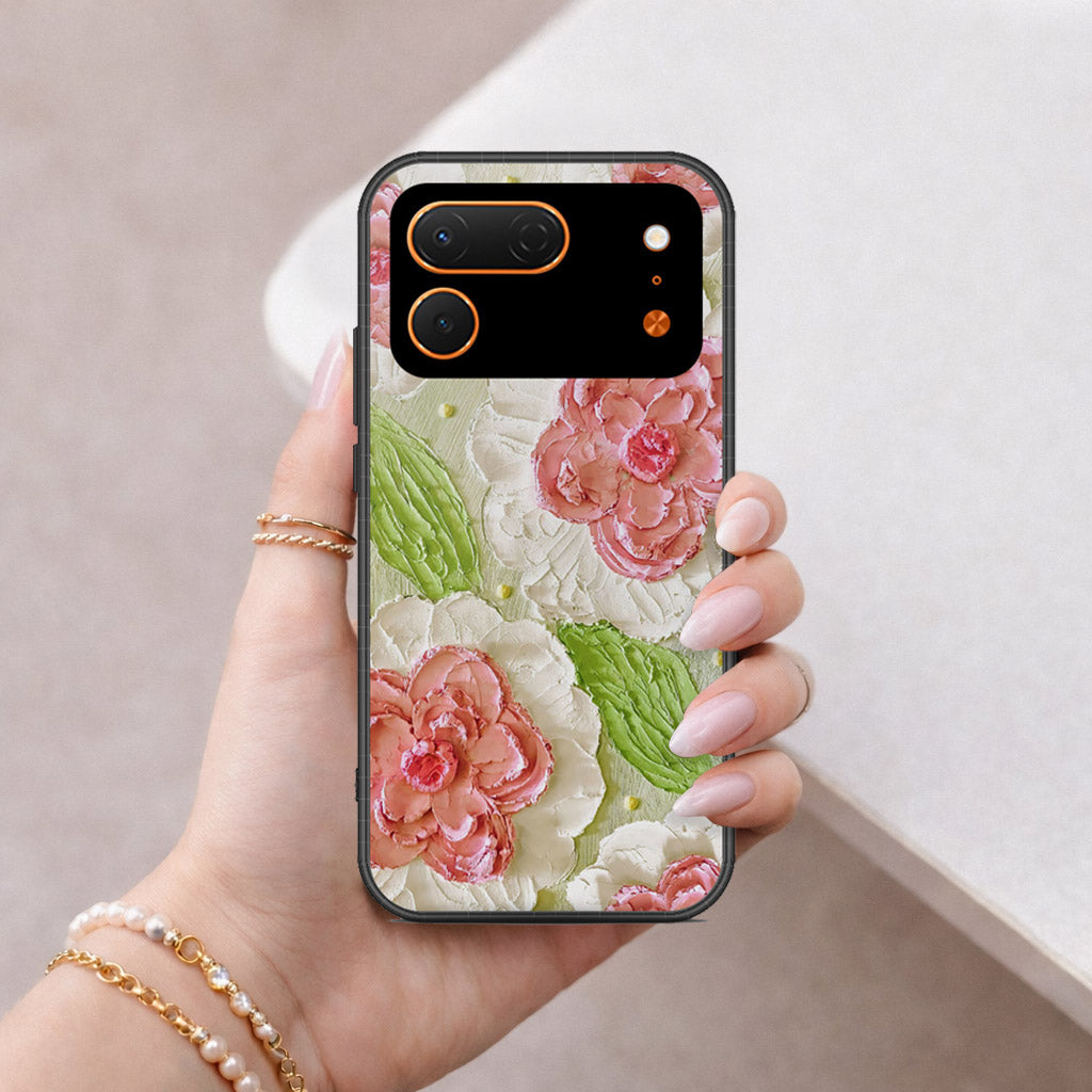 Tecno Spark 50 Pro Cover - Floral Series - Design 13 - Offwhite & Green - HQ Ultra Shine Premium Infinity Glass Soft Silicon Borders Case