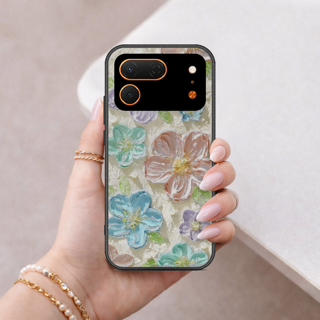 Tecno Spark 50 Pro Cover - Floral Series - Design 14 - Blue & Purple - HQ Ultra Shine Premium Infinity Glass Soft Silicon Borders Case