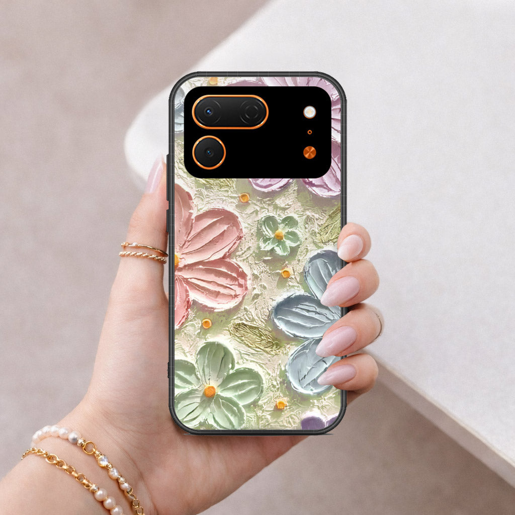 Tecno Spark 50 Pro Cover - Floral Series - Design 15 - Blue & Green - HQ Ultra Shine Premium Infinity Glass Soft Silicon Borders Case