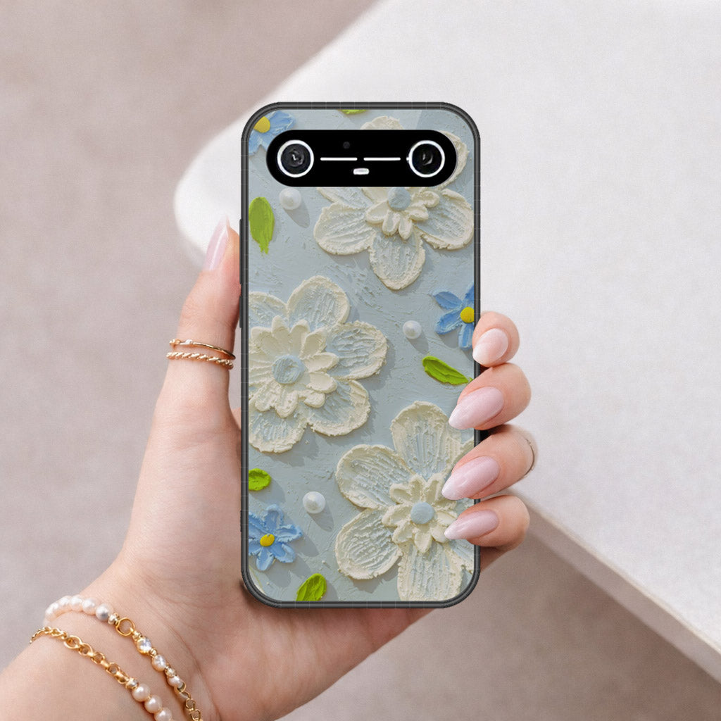 Tecno Spark Slim Cover - Floral Series - Design 3 - Sky Blue - HQ Ultra Shine Premium Infinity Glass Soft Silicon Borders Case
