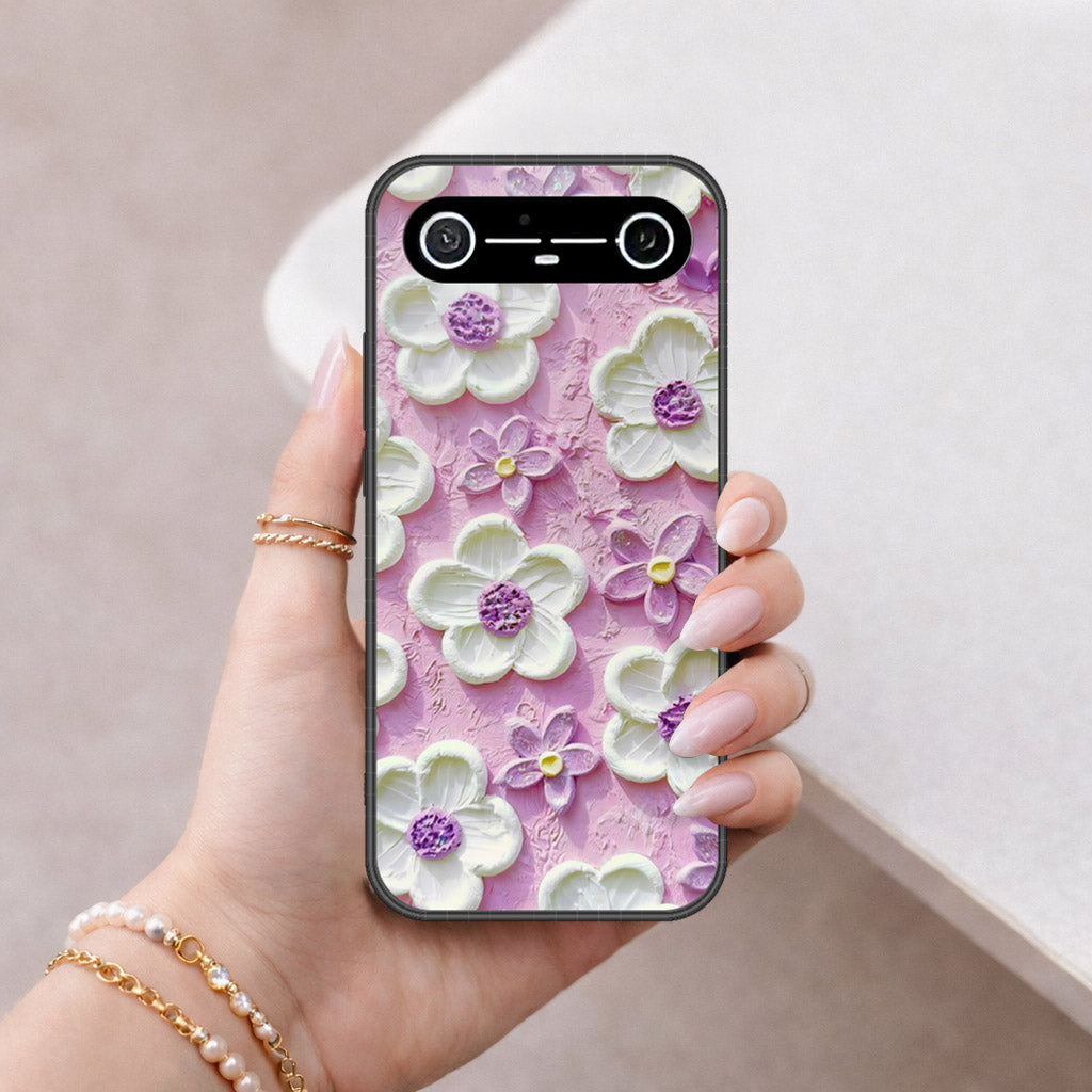 Tecno Spark Slim Cover - Floral Series - Design 4 - Purple & White - HQ Ultra Shine Premium Infinity Glass Soft Silicon Borders Case