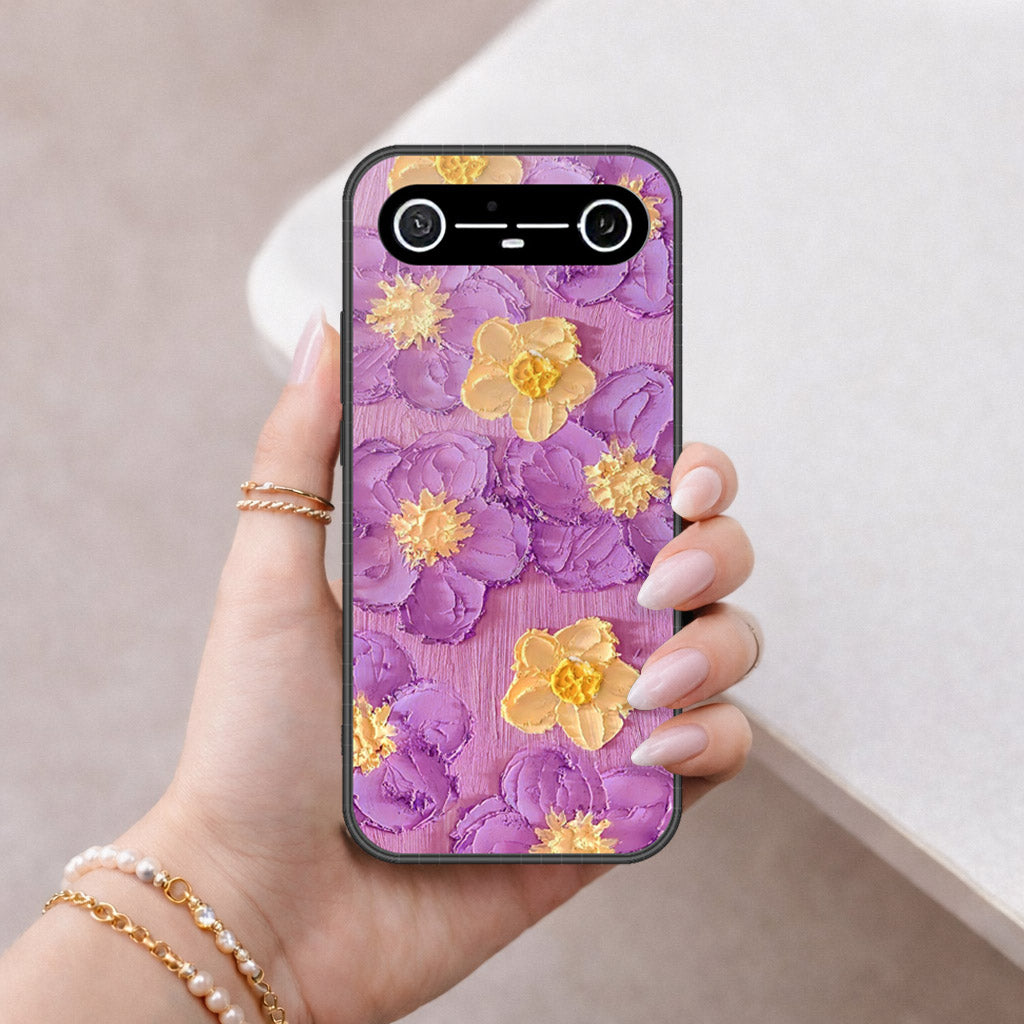 Tecno Pova Slim Cover - Floral Series - Design 8 - Purple & Yellow - HQ Ultra Shine Premium Infinity Glass Soft Silicon Borders Case