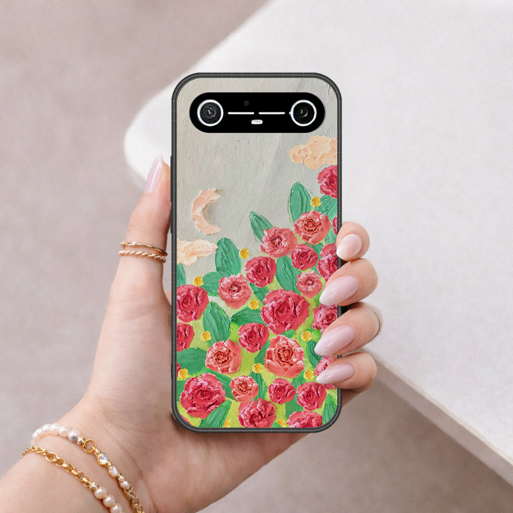 Tecno Spark Slim Cover - Floral Series - Design 10 - Red & Green - HQ Ultra Shine Premium Infinity Glass Soft Silicon Borders Case