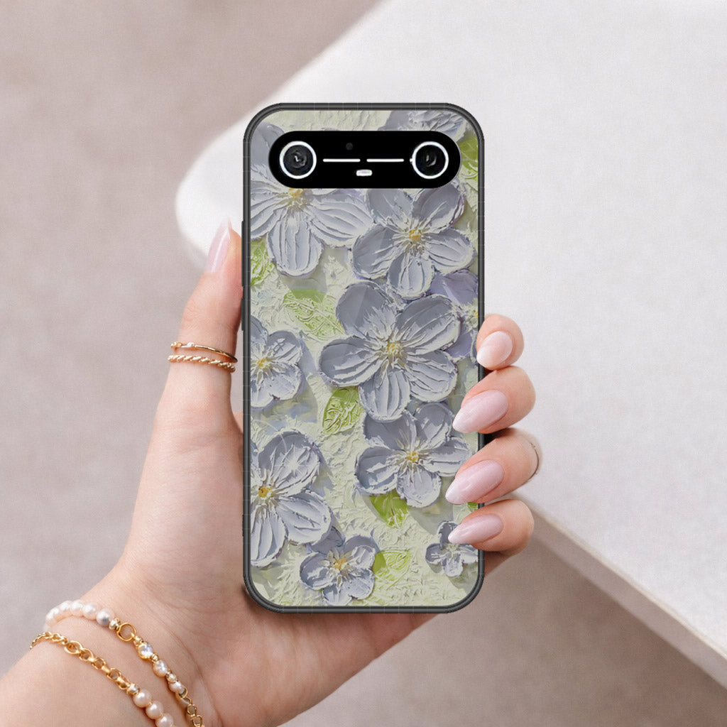 Tecno Spark Slim Cover - Floral Series - Design 12 - Grey & Green - HQ Ultra Shine Premium Infinity Glass Soft Silicon Borders Case