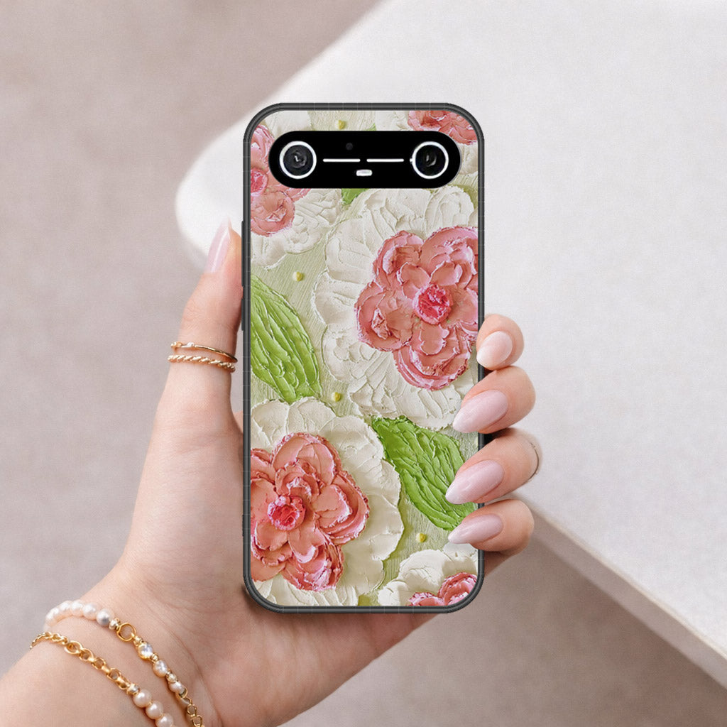Tecno Spark Slim Cover - Floral Series - Design 13 - Offwhite & Green - HQ Ultra Shine Premium Infinity Glass Soft Silicon Borders Case