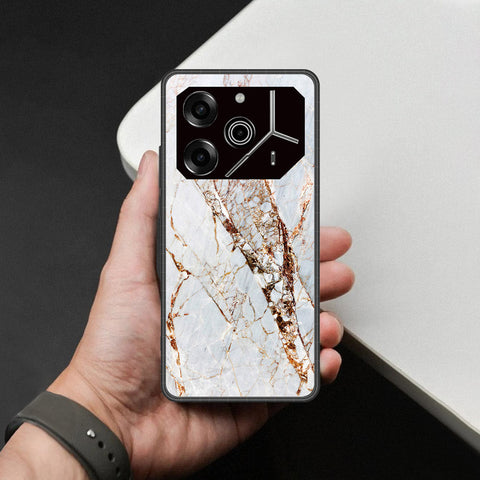 Tecno Pova 6 - White Marble Series - HQ Ultra Shine Premium Infinity Glass Soft Silicon Borders Case