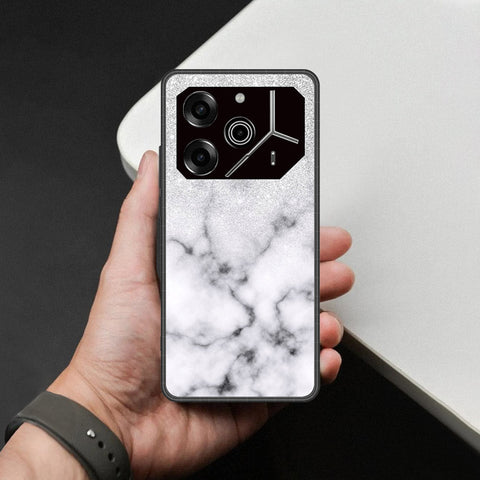 Tecno Pova 6 - White Marble Series - HQ Ultra Shine Premium Infinity Glass Soft Silicon Borders Case