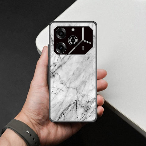 Tecno Pova 6 - White Marble Series - HQ Ultra Shine Premium Infinity Glass Soft Silicon Borders Case