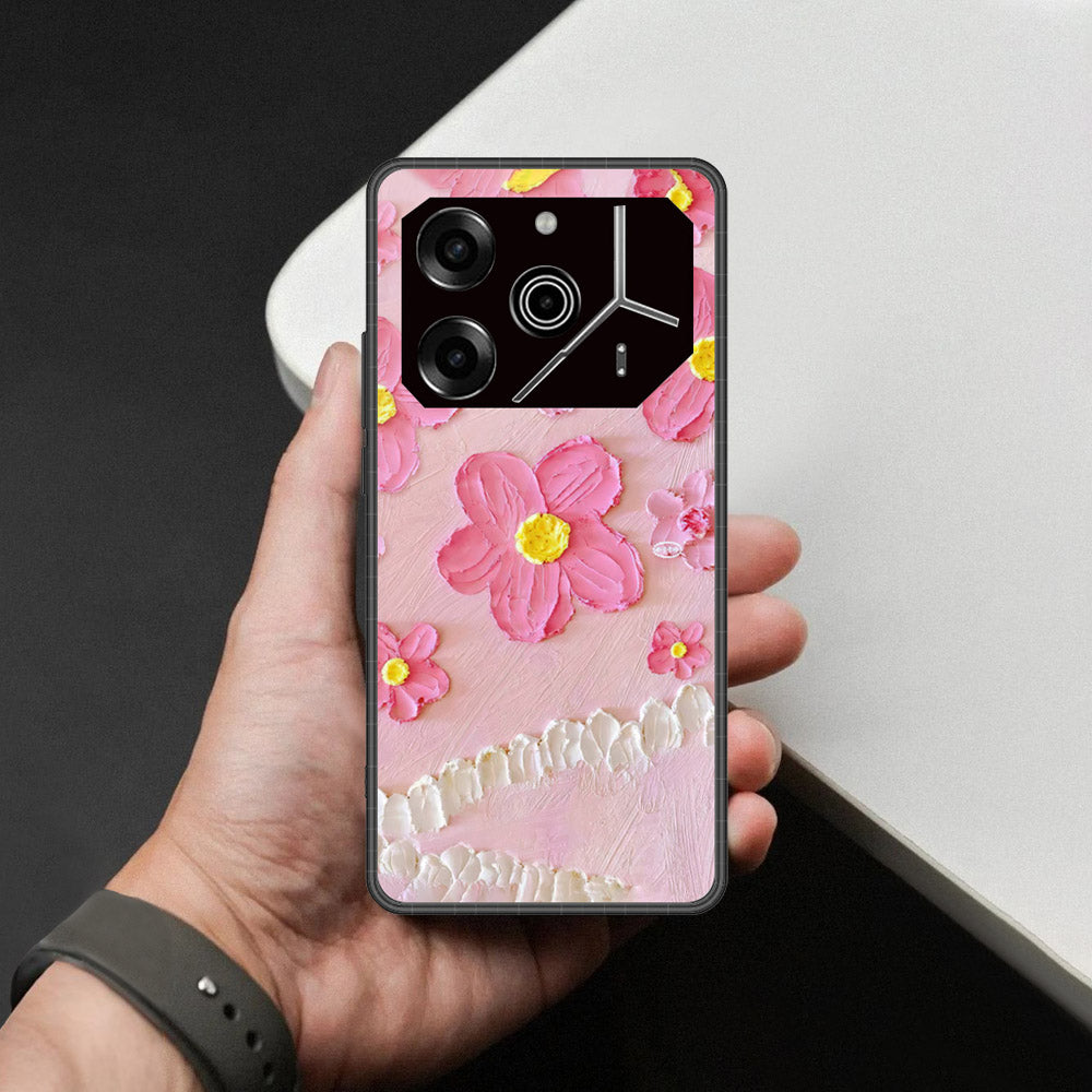 Tecno Pova 6 Cover - Floral Series - Design 2 - Pink - HQ Ultra Shine Premium Infinity Glass Soft Silicon Borders Case