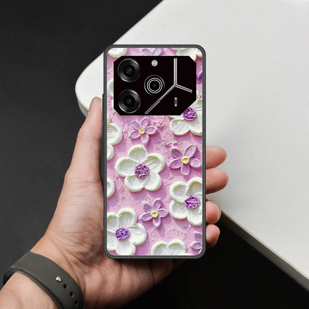 Tecno Pova 6 Cover - Floral Series - Design 4 - Purple & White - HQ Ultra Shine Premium Infinity Glass Soft Silicon Borders Case