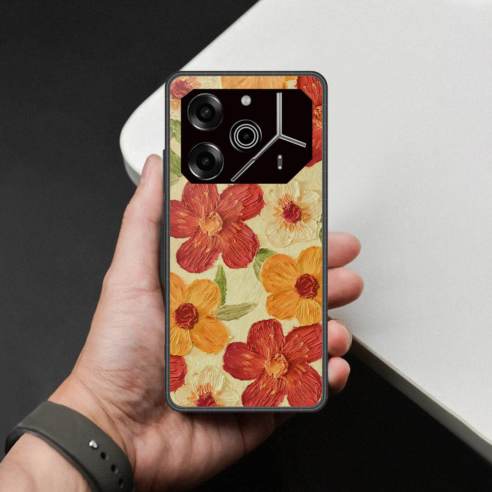Tecno Pova 6 Cover - Floral Series - Design 6 - Red & Orange - HQ Ultra Shine Premium Infinity Glass Soft Silicon Borders Case