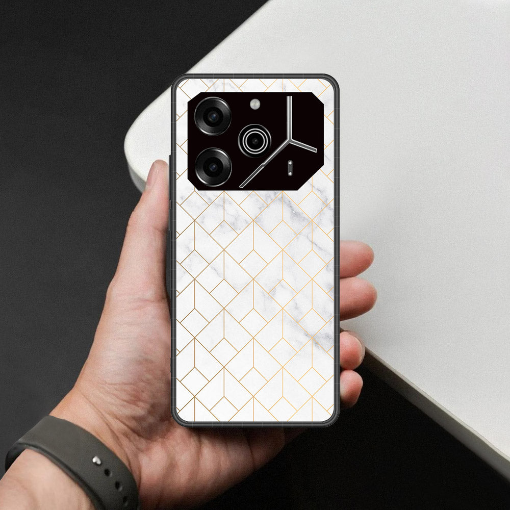 Tecno Pova 6 - White Marble Series 2 - HQ Ultra Shine Premium Infinity Glass Soft Silicon Borders Case