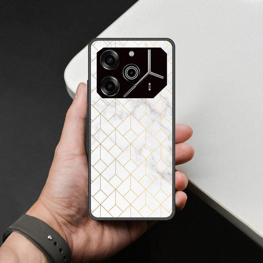 Tecno Pova 6 - White Marble Series 2 - HQ Ultra Shine Premium Infinity Glass Soft Silicon Borders Case