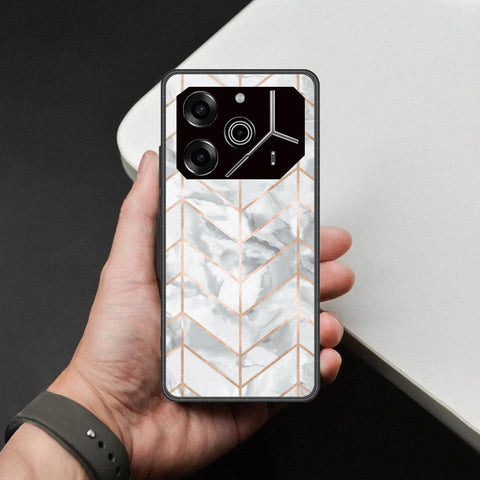 Tecno Pova 6 - White Marble Series 2 - HQ Ultra Shine Premium Infinity Glass Soft Silicon Borders Case