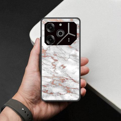Tecno Pova 6 - White Marble Series 2 - HQ Ultra Shine Premium Infinity Glass Soft Silicon Borders Case