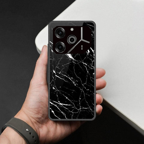 Tecno Pova 6 - Black Marble Series - HQ Ultra Shine Premium Infinity Glass Soft Silicon Borders Case
