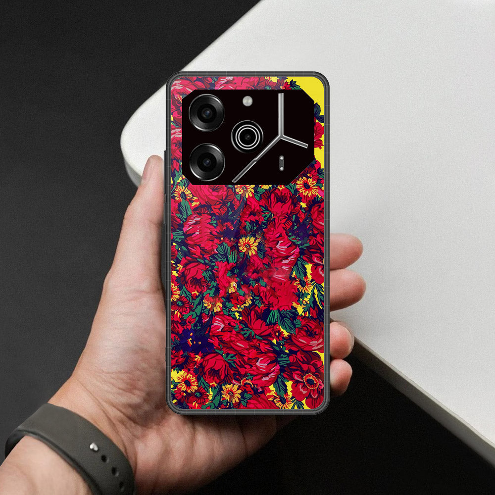 Tecno Pova 6 - Floral Series - HQ Ultra Shine Premium Infinity Glass Soft Silicon Borders Case
