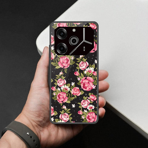 Tecno Pova 6 - Floral Series - HQ Ultra Shine Premium Infinity Glass Soft Silicon Borders Case