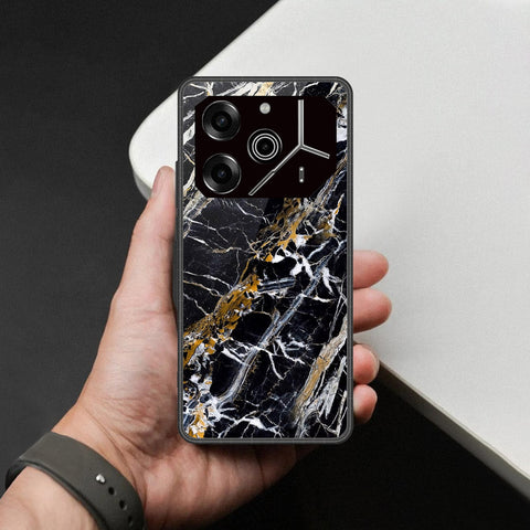 Tecno Pova 6 - Black Marble Series - HQ Ultra Shine Premium Infinity Glass Soft Silicon Borders Case