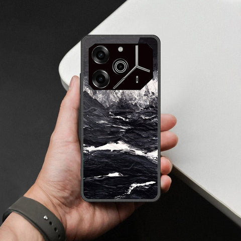 Tecno Pova 6 - Black Marble Series - HQ Ultra Shine Premium Infinity Glass Soft Silicon Borders Case