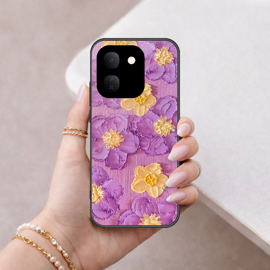 Vivo V80 Lite Cover - Floral Series - Design 8 - Purple & Yellow - HQ Premium Shine Durable Shatterproof Case