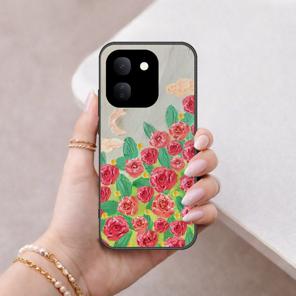Vivo V80 Lite Cover - Floral Series - Design 10 - Red & Green - HQ Premium Shine Durable Shatterproof Case
