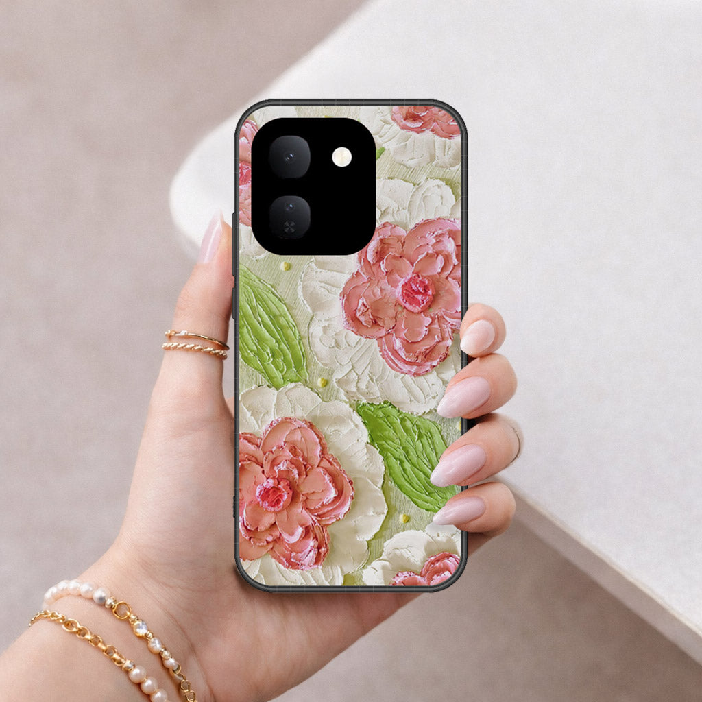 Vivo V80 Lite Cover - Floral Series - Design 13 - Offwhite & Green - HQ Premium Shine Durable Shatterproof Case