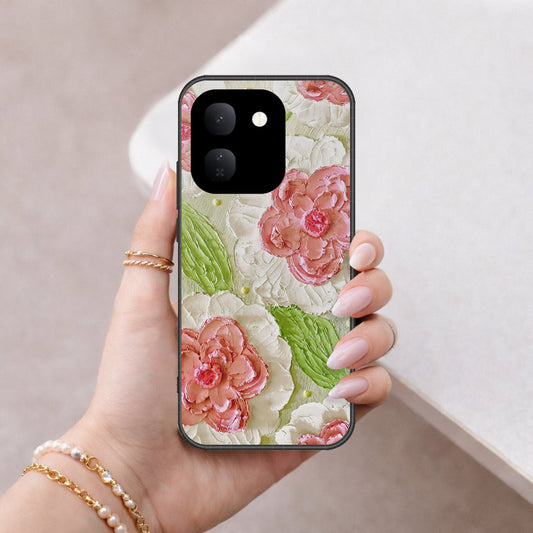 Vivo V80 Lite Cover - Floral Series - Design 13 - Offwhite & Green - HQ Premium Shine Durable Shatterproof Case