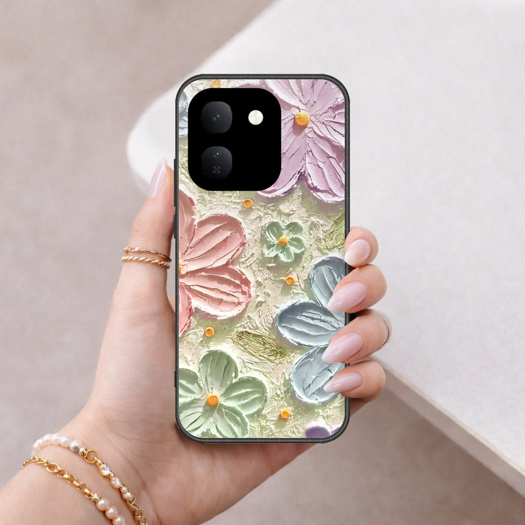 Vivo V80 Lite Cover - Floral Series - Design 15 - Blue & Green - HQ Premium Shine Durable Shatterproof Case