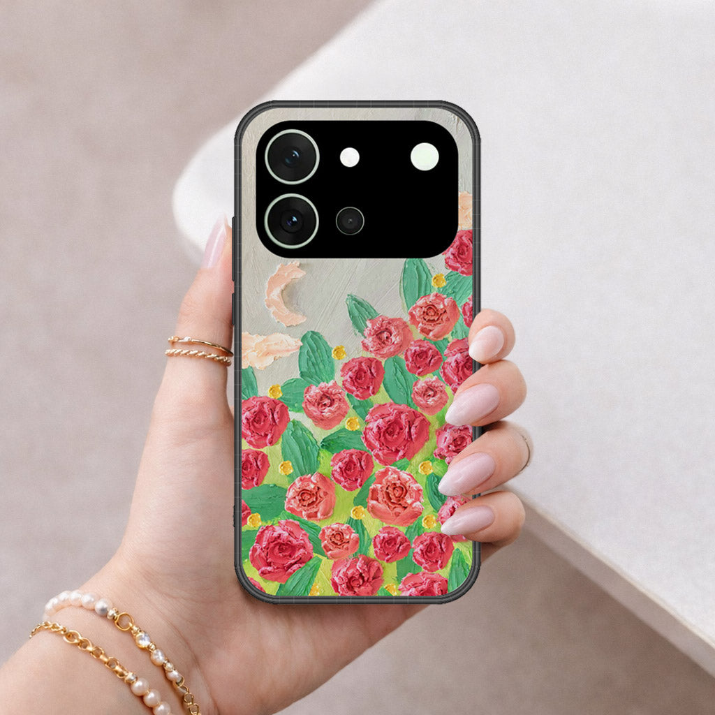 Vivo S60e Cover - Floral Series - Design 10 - Red & Green - HQ Premium Shine Durable Shatterproof Case