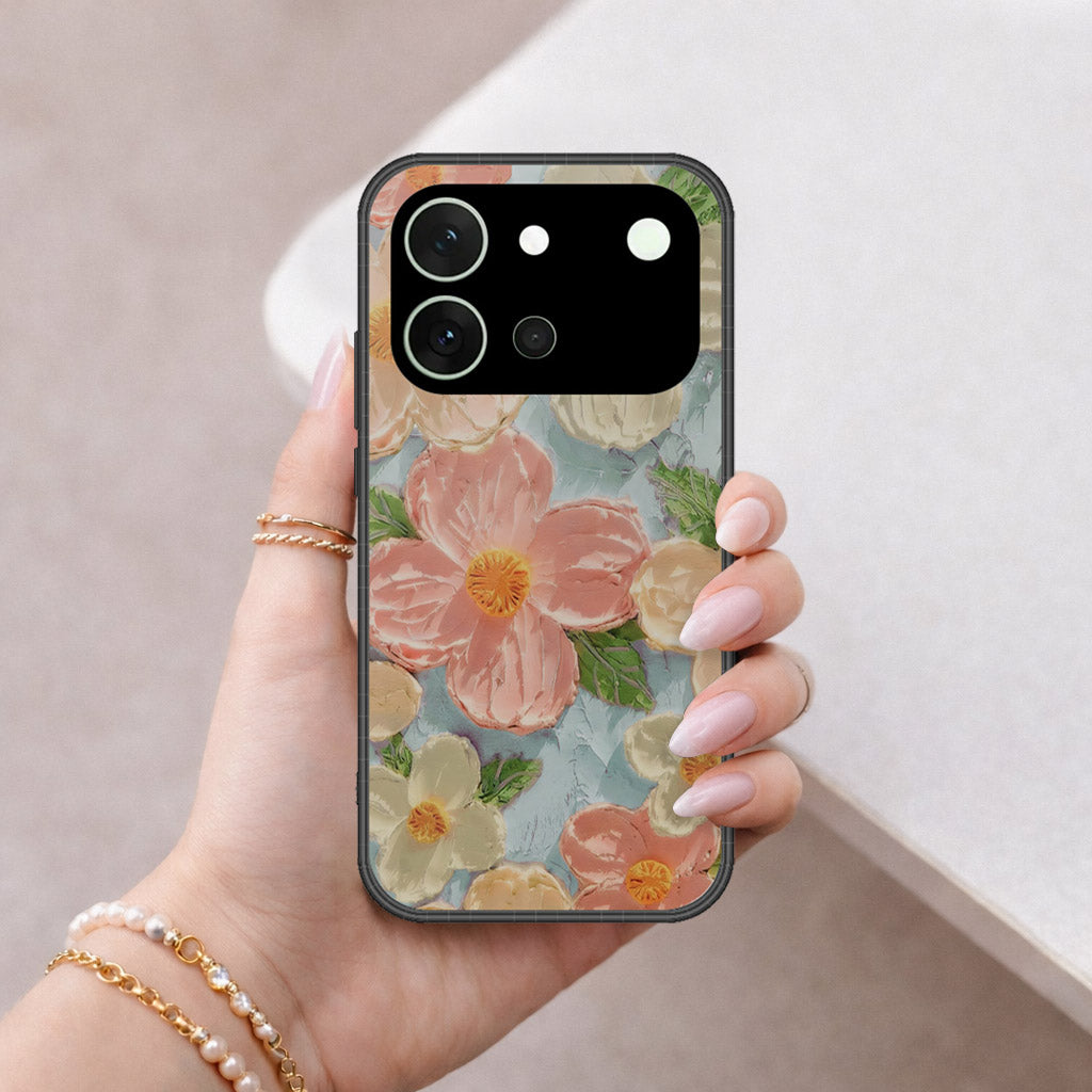 Vivo V80 Cover - Floral Series - Design 16 - Cyan & Pink - HQ Premium Shine Durable Shatterproof Case