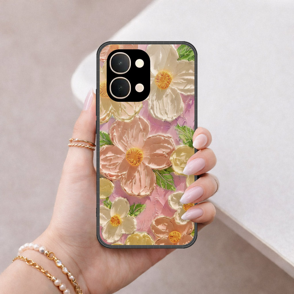 Vivo Y31d Cover - Floral Series - Design 11 - White & Green - HQ Ultra Shine Premium Infinity Glass Soft Silicon Borders Case
