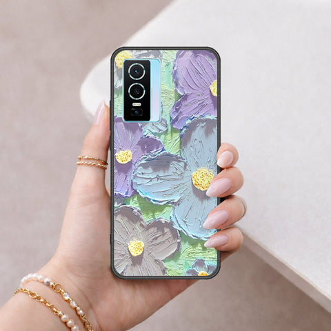 Vivo Y76s Cover - Floral Series - Design 1 - Purple & Aqua - HQ Premium Shine Durable Shatterproof Case