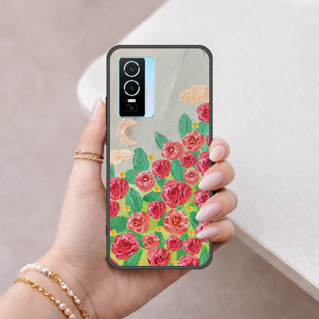 Vivo Y76s Cover - Floral Series - Design 10 - Red & Green - HQ Premium Shine Durable Shatterproof Case