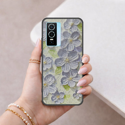 Vivo Y76s Cover - Floral Series - Design 12 - Grey & Green - HQ Premium Shine Durable Shatterproof Case